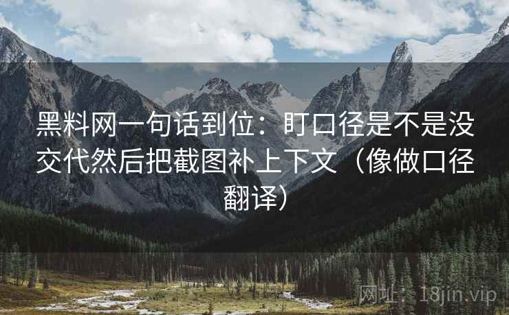 黑料网一句话到位：盯口径是不是没交代然后把截图补上下文（像做口径翻译）